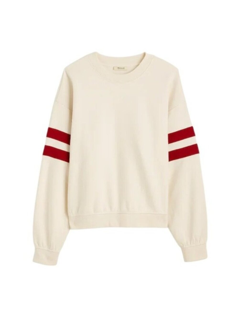 Madewell Womens Crewneck Varsity Sweatshirt~Size XS~Vintage Ivory/Red NWT L10 25